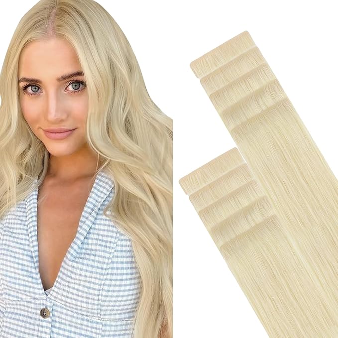 GOO GOO Invisi Edge Tape in Hair Extensions Human Hair, 60A Platinum Blonde, 10pcs 24inch 30g, Virgin Remy Hair, Seamless Injected Tape, Natural Look