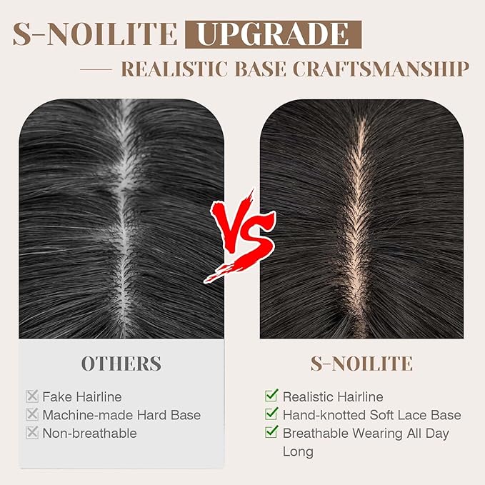 S-noilite Hair Toppers for Women Real Human Hair 3D 360° Cover Clip in 100% Real Human Hair Toppers 3″*4″ Clip in Silk Base 10 inch Jet Black