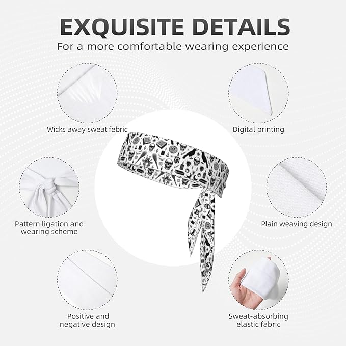 Men's Women Novelty Sports Sweat Bands Hair Decor for Sports Workout Spa, Long Boho Style Gothic Trippy Moon Skull Dark Black Cat Witch Magic Spirit Board Head Band Headdress