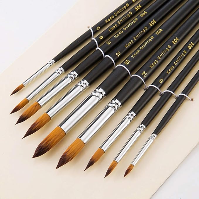 9 Pcs Pointed Round Long Handle Artist Paint Brush Set, Quality Synthetic Hair and Wooden Handle for Acrylic Watercolor Oil Painting, Great for Beginners and Professionals