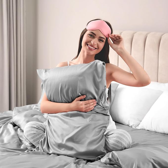 Lirex Satin Pillowcase for Hair and Skin, Super Soft and Cooling Similar to Silk, 2 Pack Queen Size 20"X 30" Pillow Cases with Envelope Closure, Gifts for Women Men, Dark Gray