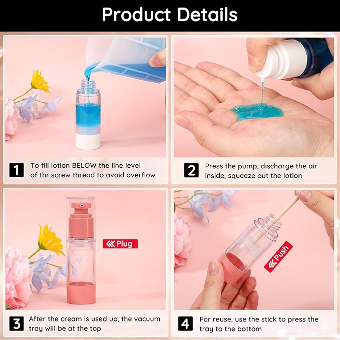 Segbeauty 1oz Refillable Small Airless Pump Bottles, 3pcs Empty Travel Size Containers for Creams, Mini Vacuum Lotion Travel Bottles for Toiletries, 30ml Pump Dispenser Sample Containers for Liquids