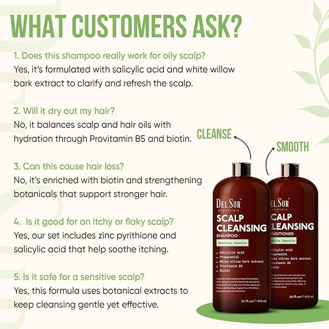 DEL SUR Clarifying Shampoo & Conditioner Set for Oily Scalp | 16 fl oz | with Camellia Japonica, Salicylic Acid, Papaya & Biotin | Oil Control for Oily Roots & Greasy Hair