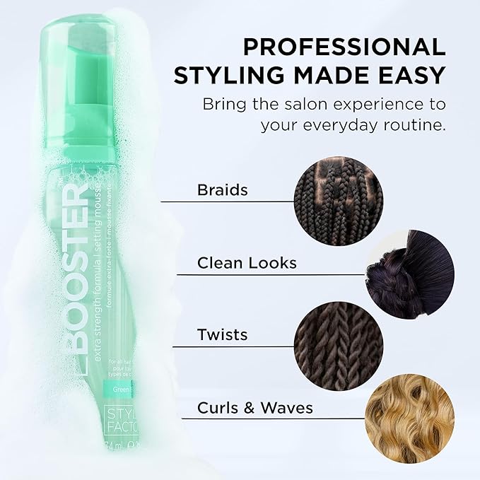 Style Factor EDGE BOOSTER Extra Strength Setting Mousse – Frizz Control, Extra Volume, and Conditioning – 6.4oz Blue Sapphire Mousse for Curly Hair