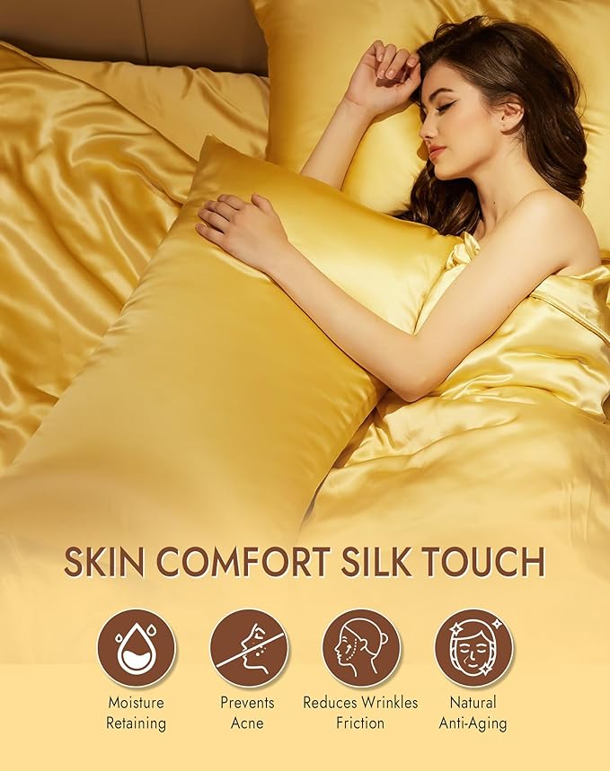 SilkSilky 100% Mulberry Silk Pillowcase - Pure 22 Momme High-Grade 6A Fibers for Hair & Skin, Envelope Closure, Natural, Organic, Breathable & Cooling Pillow Case (Standard, Champagne)