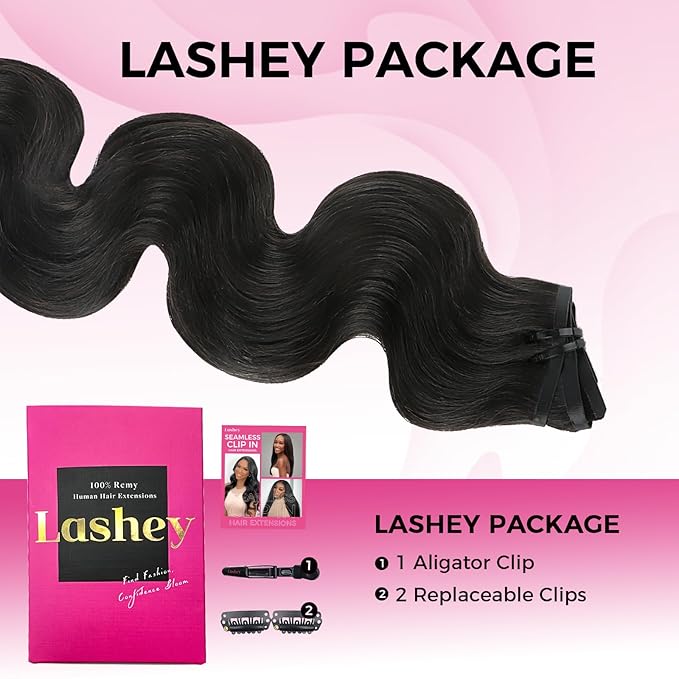 Lashey Seamless Clip in Hair Extensions Human Hair 120g 7pcs Body Wave Remy Human Clip in Hair Extensions with Full End 18 Inch Natural Black Thick