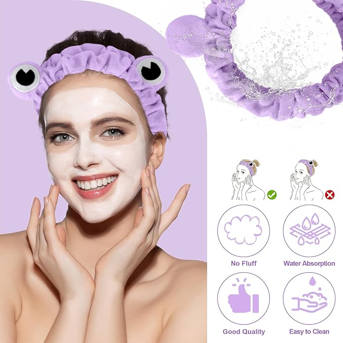 Jowmoy Purple Frog Eye Elastic Headband - Versatile for Spa, Skincare, Makeup, Face Wash, Fun Gift for Women (1 Pack)