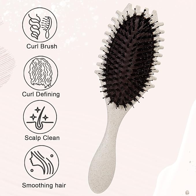 Curly Defining Brush, Curly Hair Styling Brushes Detangler Soft Bristle Hair Brush 1-Pack (Beige)