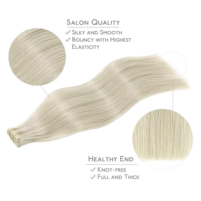 WENNALIFE Tape in Hair Extensions Human Hair, 20pcs 50g 16 inch Ash Blonde Highlighted Platinum Blonde Remy Hair Extensions Straight Human Hair Tape in Extensions Skin Weft Tape Extensions Human Hair