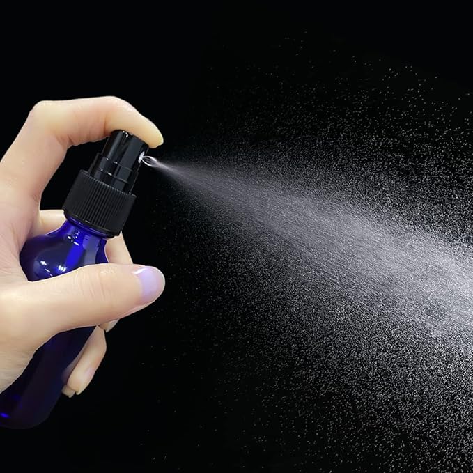 2oz Blue Glass Spray Bottles,Empty Small Perfume Travel Refillable Reusable Fine Mister Spray Bottle for Hair,Cleaning Solutions,Aromatherapy and Essential Oil with Extra Nozzle(2 Pack)