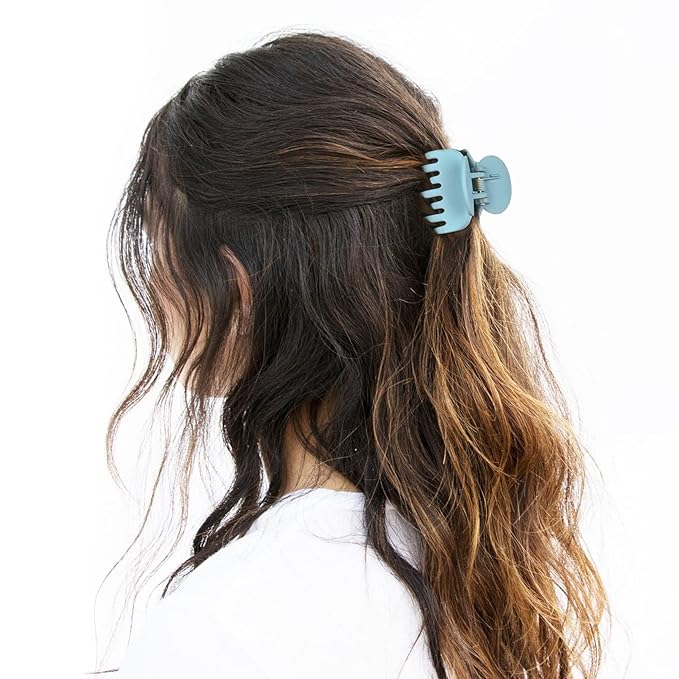 DEEKA Hair Clips Small Claw Clips for Thin Hair 4 Pack Double Row Teeth 1.6" Medium Matte Non-slip Short Hair Accessories for Women and Girls -Green Blue Pink