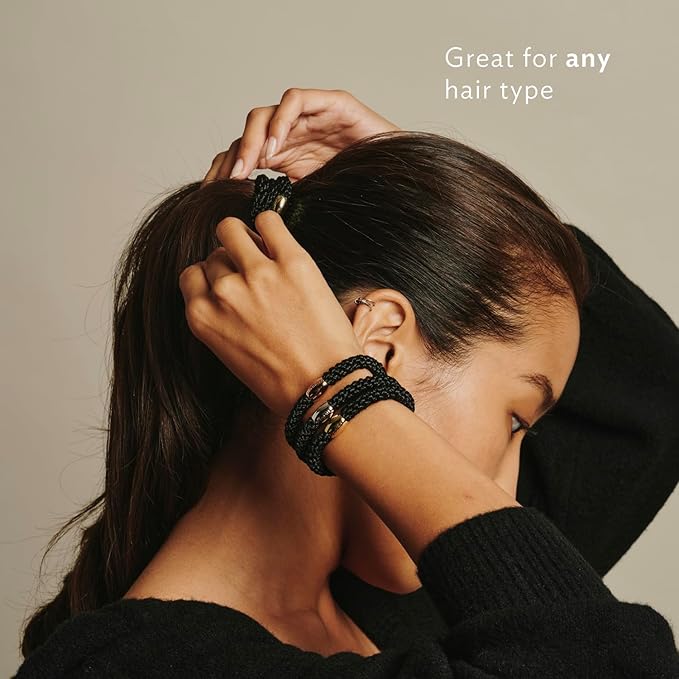Gold Hair Ties for Thick Hair, Grab & Go Ponytail Holders, 8 Pack, Metallic, Thick No-Crease Bands with Strong Hold, Damage-Free Design, Sunny Polished Look | L. Erickson