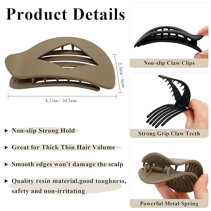 Flat Hair Clips for Women, 8 Pcs Matte No-Slip Flat Claw Clips for Girls,Cute Large Strong Hold No Crease Barrettes for Thick Thin Curly Hair,French Styling Accessories&Gifts for Women (Neutral Color)