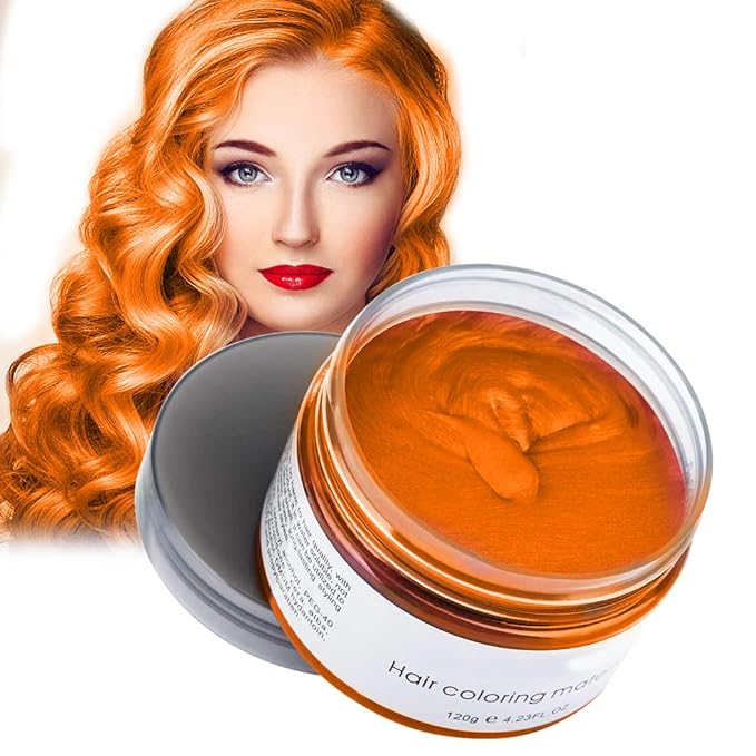 Temporary Hair Color Wax Dye,Hair Spray Color, Natural Hair Wax Color, Kids Temporay Hair Wax Dye Ash for Halloween Cosplay,Party,Masquerade (Orange, 120g)