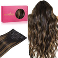 WENNALIFE Clip in Hair Extensions Real Human Hair, 24 Inch 160g 7pcs Balayage Natural Black to Chestnut Brown Remy Hair Straight Natural Extensiones De Cabello Humano Con Clip Ins