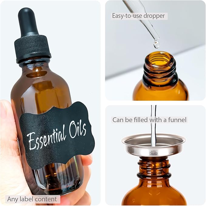 1 oz Amber Glass Dropper Bottles,4 Pack 30ml Empty Reusable Leak Proof Thick Tincture Bottles for Essential Oils,Hair Oil,Liquids,Laboratory,Pharmacist Bottle,Massage,Perfumery Aromatherapy