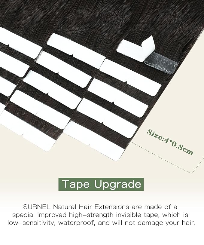 SURNEL Injected Invisible Tape in Hair Extensions 18 Inch Darkest Brown Injection Seamless Tape in Extensions Human Hair 20Pcs 40g(#2,18)
