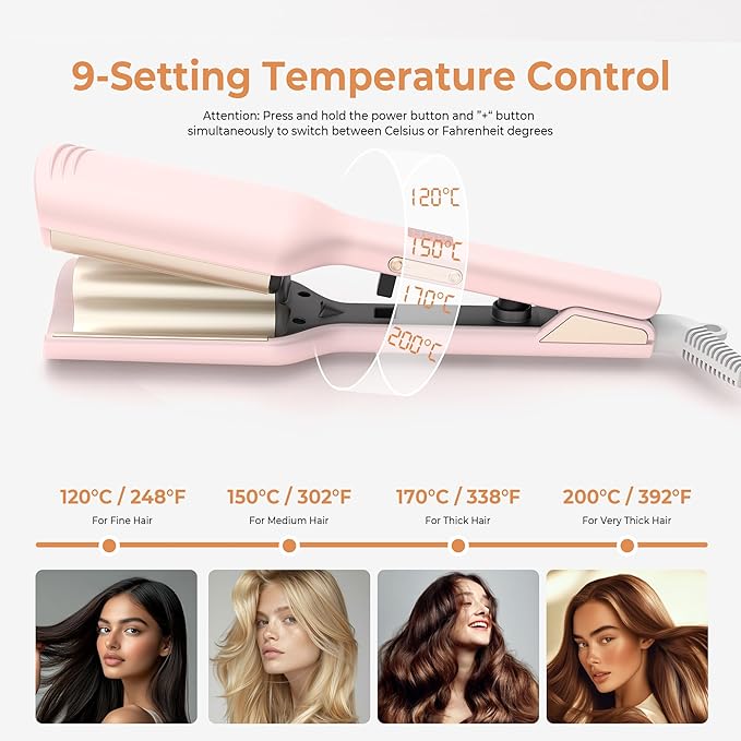MINI Curling Iron Hair Crimper Waver, Beach Waves Curling Wand, Waver Hair Tool, Double Voltage Included UK/EU Plug, Easy to Use, Pink, 1.25 Inch