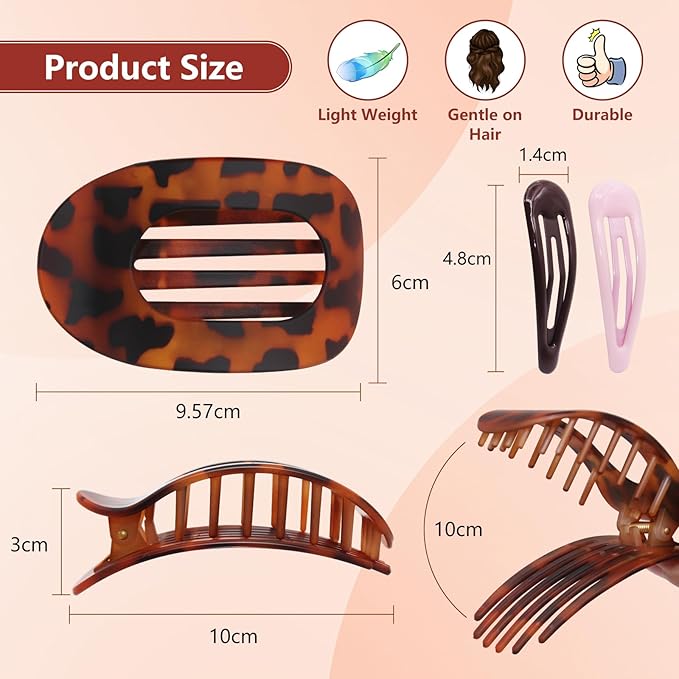 4 PCS Flat Hair Clips - Round Flat Claw Clips for Women and Girls - Strong Hold Grip French Hair Clips for Thick Thin Hair - Stylish Medium Classic Accessories Hair Barrettes (4PCS-Color-2)