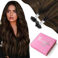 YoungSee Utip Hair Extensions Human Hair Balayage U Tip Hair Extensions Dark Brown with Medium Brown K-Tip Hair Extension Human Hair Ombre 14Inch for Short Hair 50s/50G