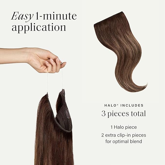 Luxy 100% Remy Human Hair – Halo Clip-In Hair Extensions –Natural Looking Volume & Length - One-Piece - Easy 5-Min Application 150 grams 12" Chocolate Brown Balayage