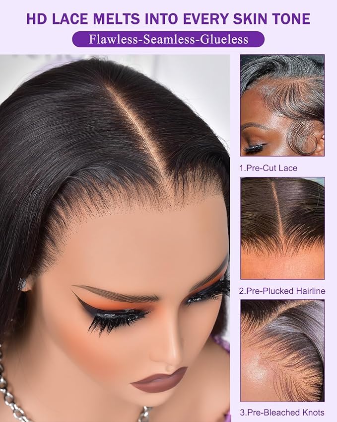 9x6 SKINLIKE Real HD Lace Closure Wig, Straight 180% Density 0.10mm Ultra-thin Swiss Lace Pre-plucked Bleached Small Knots With Baby Hair Glueless Wigs Human Hair 20 Inch