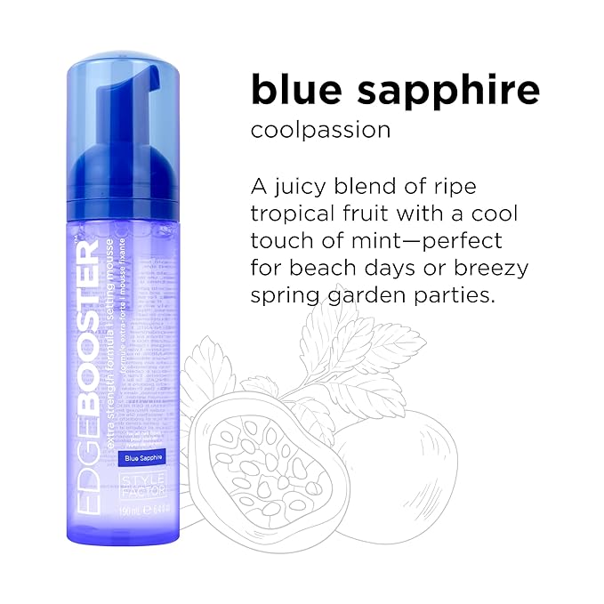 Style Factor EDGE BOOSTER Extra Strength Setting Mousse – Frizz Control, Extra Volume, and Conditioning – 6.4oz Blue Sapphire Mousse for Curly Hair