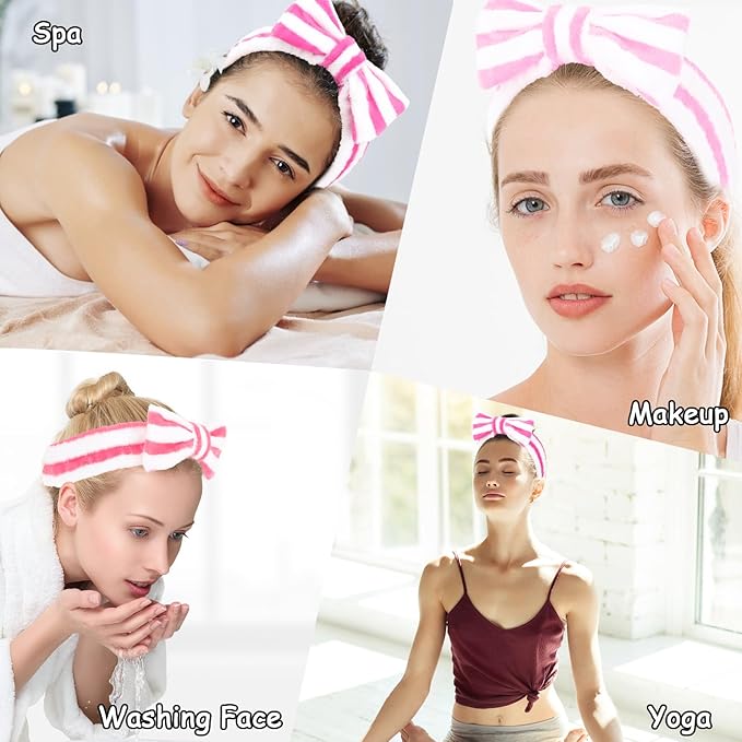 Casoty 6 Pcs Spa Skincare Headband for Women Makeup Headband, Hair Holder for Washing Face, Soft Coral Fleece Headbands for Makeup, Bow Headbands for Face Washing Shower Skin Care Yoga