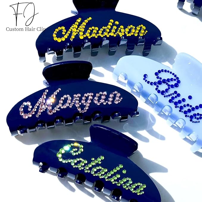 Personalized Colorful Name Hair Claw Clips for Women,Custom Hair Clips with Diamond,Cute Hair Accessories 4",Handmade Rhinestones Hair Clamp Gifts for Mom,Bride,Wife,Bridesmaid,Couples（Deep Blue）