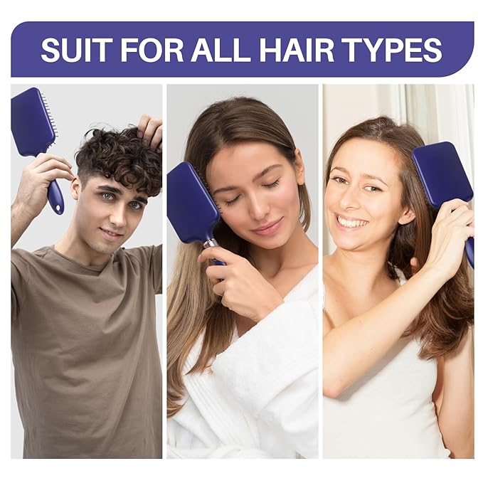 RHOS Hair Brush for Women & Men - Detangler With Nylon Bristles for Thick, Curly, Thin, Long, Wet & Dry Hair - Cushion Square Brush for Detangling, Smoothing (1 Pack-Purple)