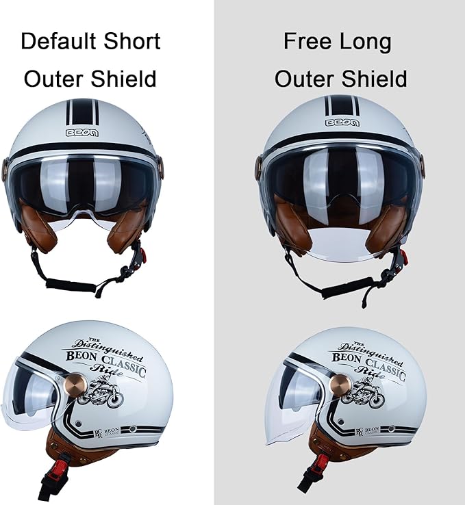 Open Face Motorcycle Helmet for Adults, DOT Approved,3/4 Retro Vespa Helmet, Dual Visors Men's and Women's Motorbike Casco for Moped Cruiser Bobber and Chopper