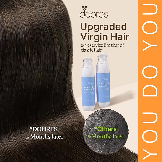 DOORES Clip-in Hair Extensions, Dark Brown 160g 7pcs 24 Inch, Seamless Invisi Edge Remy Thick Straight Hair for Women