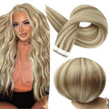 Full Shine Blonde Tape in Hair Extensions Human Hair 14 Inch Double Sided Tapes in Extensions Golden Blonde Highlighted Medium Blonde Tape in Human Hair Extensions for Women 50 Gram 20Pcs