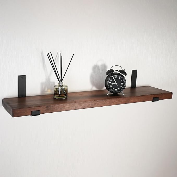 CONSDAN Floating Shelves for Wall Mounted Book Shelf Hanging Shelves Floating Bookshelf for Bedroom, Bathroom, Living Room, Kitchen USA Grown Solid Hardwood, Dark Maple 36x7.5x1.5 in (Set of 2)