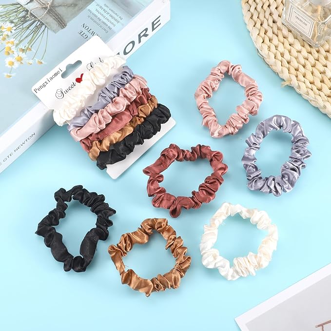 12Pcs Satin Scrunchies, Coffee Color Series Satin Hair Ties Elastic Hair Bands Ponytail Holder Valentine's for Wife
