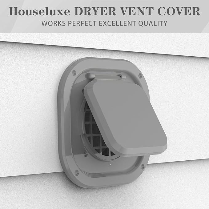 Dryer Vent Cover Outside 4 inch, Magnetic Door Design, Durable Airflow Vent with Lint Trap Screen, Thickened Material, 7 inch x 7 inch Size, Grey
