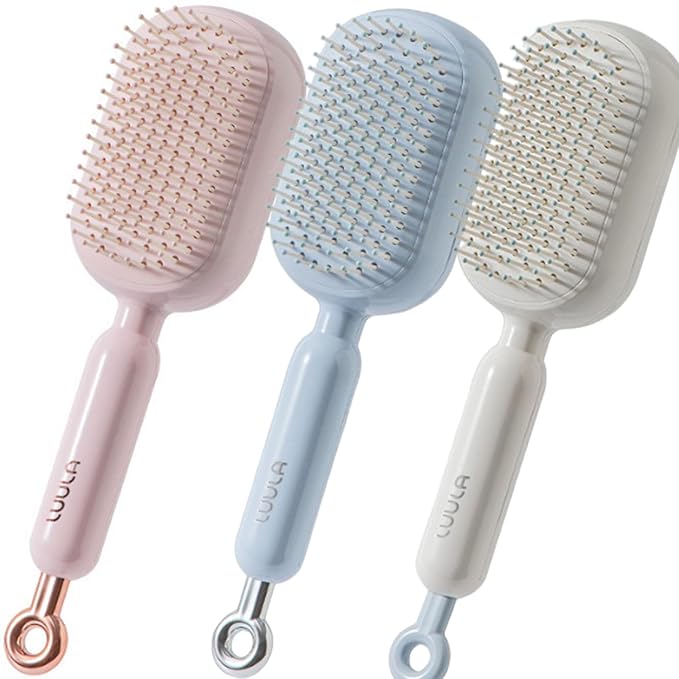 Retractable Cushion Massage Comb for Wet & Dry Hair, Anti-Static Self Cleaning Hair Brush for All Hair Types, Soft Bristles, Easy Eliminates Knots, Detangling Hairbrush for Women Men (3 Mix)