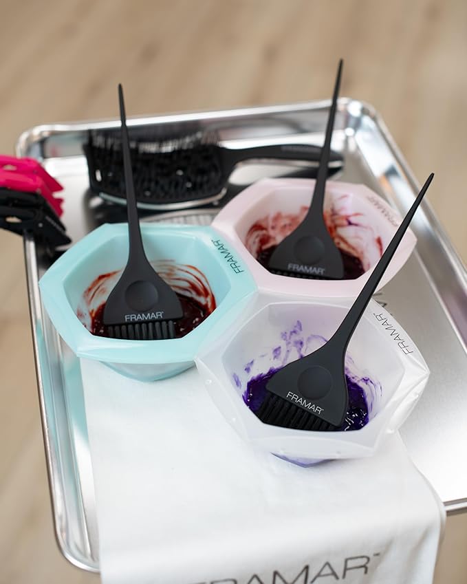 FRAMAR Black Hair Color Brush Set - Hair Coloring Brush for Hair Dye, Color Brushes for Hair Salon, Tint Brush for Dyeing Hair, Tint Brushes, Brochas Para Tinte De Cabello - 3 Pack Matte