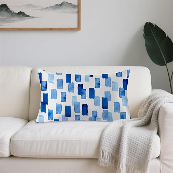 Satin Pillowcase 1 Pack-Modern Style Abstract Blue Silky Pillow Cover for Hair and Skin,Standard Size 20x26 Inch Soft Cooling Printed Pillow Cases with Hidden Zipper,Gifts for Women Men