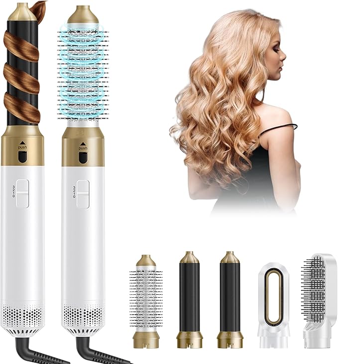 5 in 1 Hot Air Brush, Blow Dryer Brush & Auto Air Curling Wrap Hair Styler, 1000W Professional Hair Styling Tools Negative Ion Hair Dryer Brush for Drying, Curling, Straightening & Styling