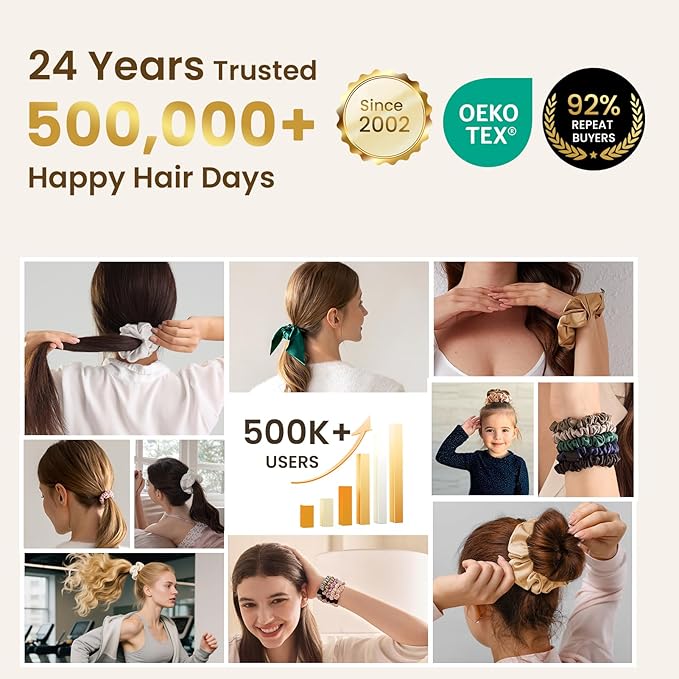THXSILK 100% Mulberry Silk Scrunchies 3-Pack, 25 Momme Mulberry Silk Hair Ties for Women, Sleek Low Profile No Damage Ponytail Holders, for Fine Hair & Everyday Use, Black