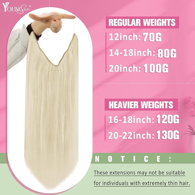 YoungSee 130G Blonde Wire Hair Extensions Human Hair Platinum Blonde Hair Extensions Wire Dyable Headband Hair Extension Real Human Hair 22Inch