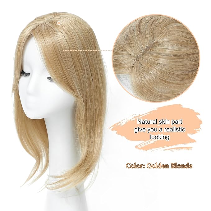 UDU Hair Toppers for Women for Thinning Hair Dark Blonde Highlights Synthetic Fiber Topper Pieces for Women Ladies Muti-layer Long Straight Wavy Clip in Wiglets with Fringe bangs