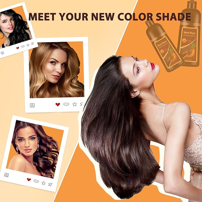 Hair Dye Shampoo Dark Brown, Long-Lasting Gray Hair Coverage, 3 in 1 Hair Color Shampoo with Herbal Ingredients, Easy Application Shampoo Para Canas for Women Men 16.9 Fl Oz