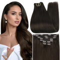 Full Shine Brown Clip in Hair Extensions 26 Inch Dark Brown Extensions Clip ins Human Hair for Homecoming for Teen Girls 7 Pcs 150 G