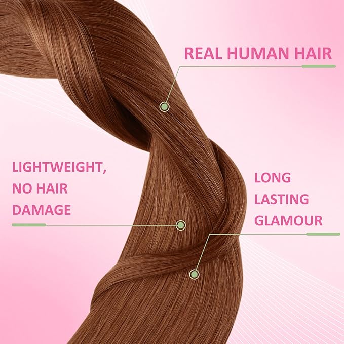 YoungSee Tape in Hair Extensions Copper Tape in Extensions Human Hair 14Inch Tape in Real Hair Extension Copper for Women 20Pcs 50G