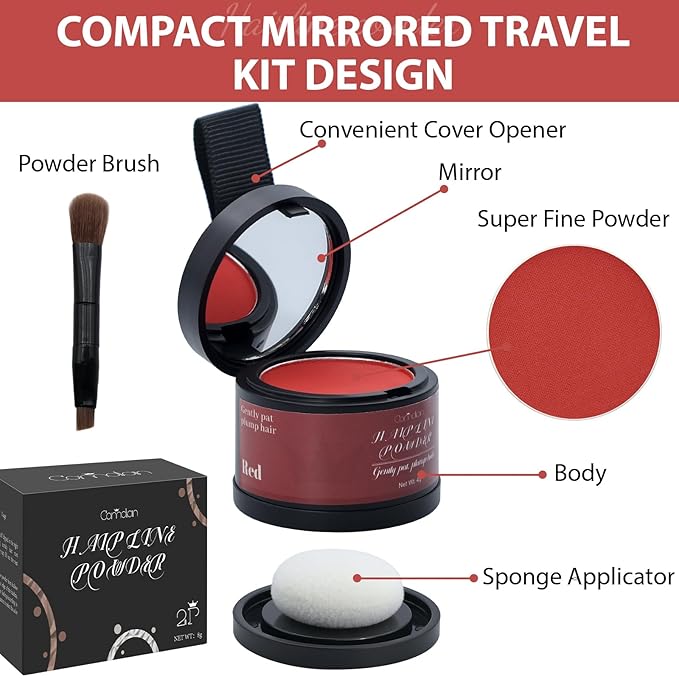 2 Pack Hairline Powder for Women and Men, Used to Root Touch Up Hair Color, Thinning and Gray Hair Coverage and Bald Spots Coverage, Red
