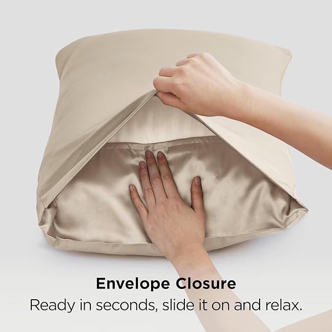 Bedsure King Size Satin Pillowcase Set of 2 - Khaki Silky Pillow Cases for Hair and Skin 20x36 Inches, Pillow Covers with Envelope Closure, Similar to Silk Pillow Cases, Gifts for Women Men