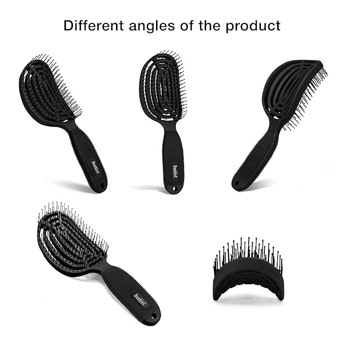 NuWay 4HAIR DoubleC U.S. Patented Double Curved Detangling Brush is Hair Dryer Safe (Iron Black)