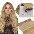 RUNATURE Real Human Hair Clip in Extensions Blonde, 14 Inch Clip in Hair Extensions Human Hair, Remy Hair Extensions Clip Ins, Easy to Maintain, 50g 3pcs #16P24 Golden Blonde Highlight